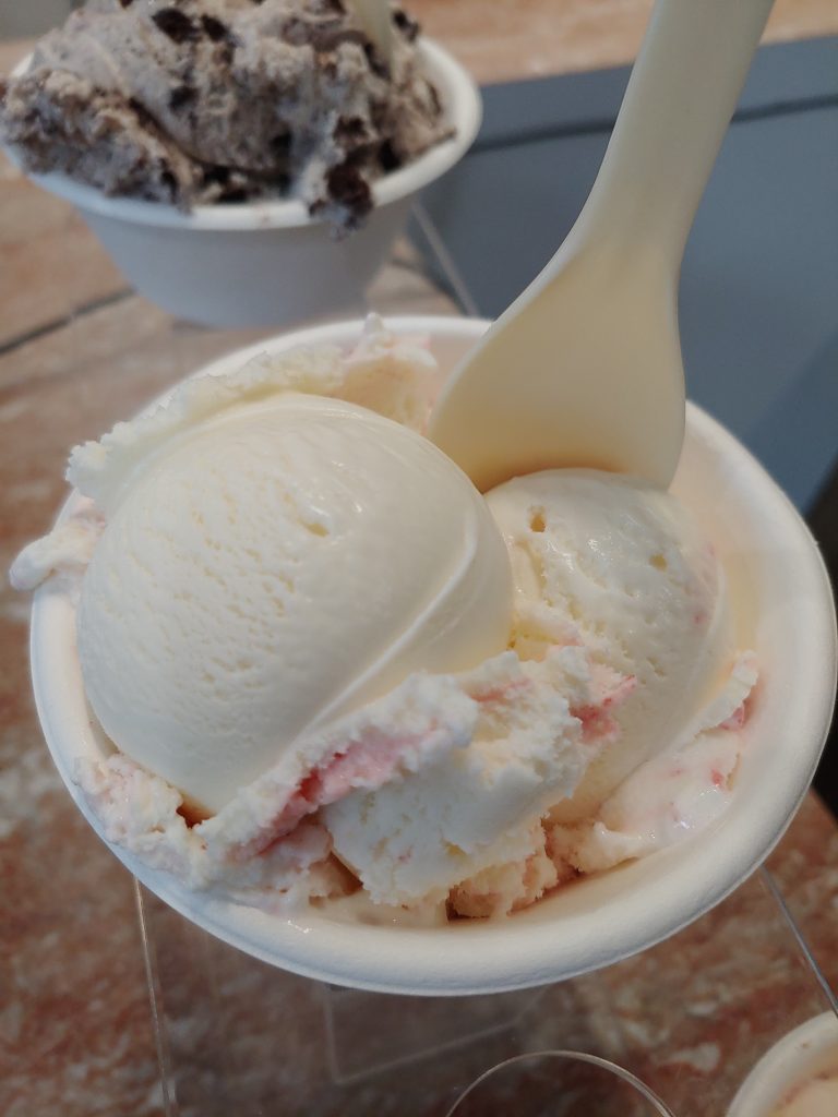 Delicious white ice cream.