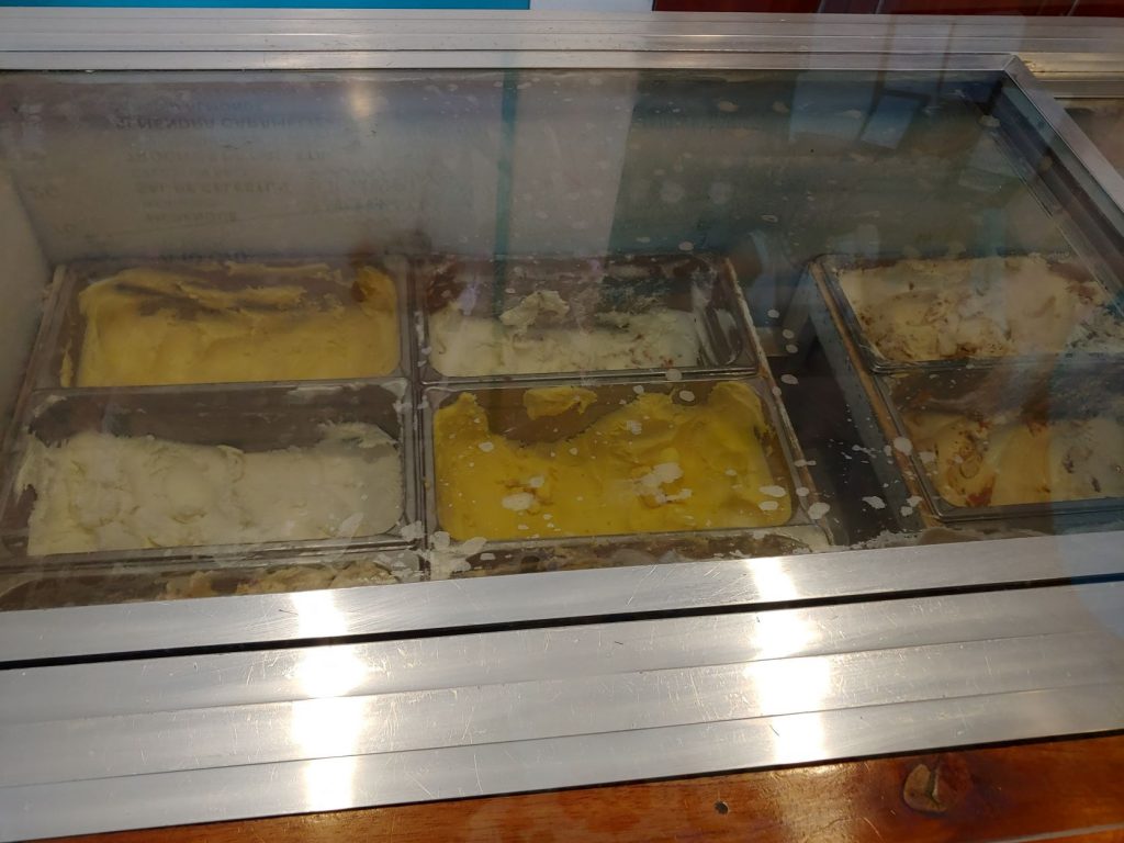 The gelato case at Pola in Merida, Mexico.