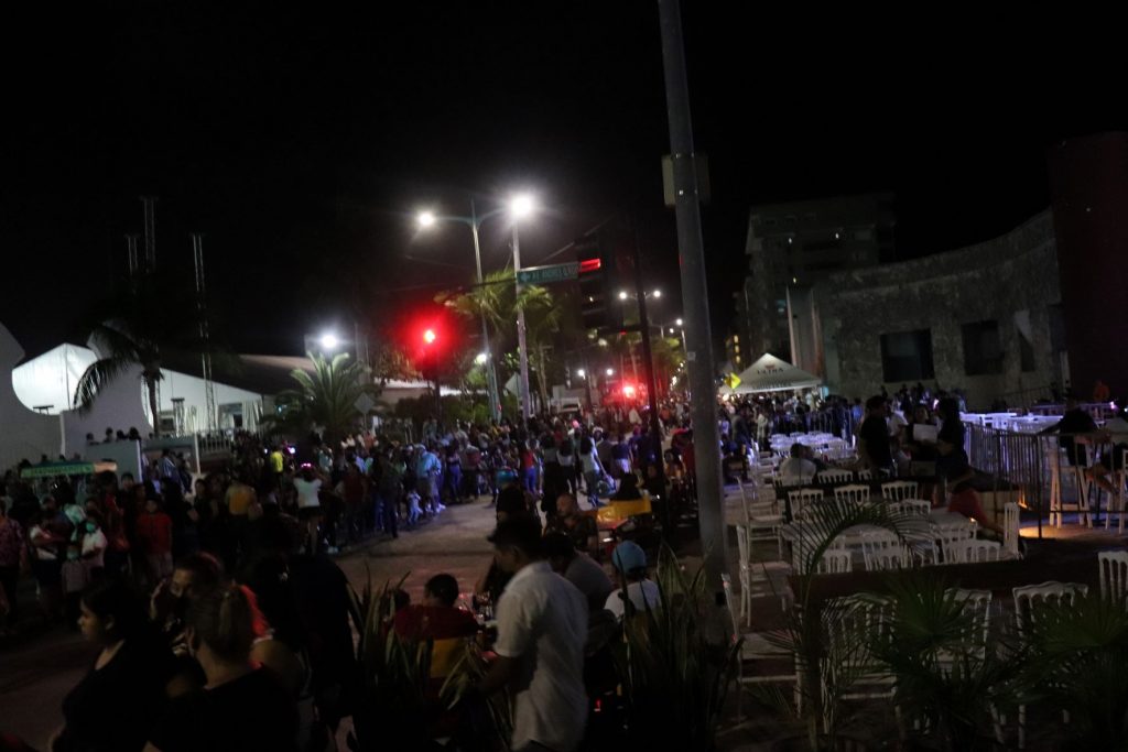 Lots of people lining the street, getting ready for the accessible parades during Cozumel's Carnaval celebration!