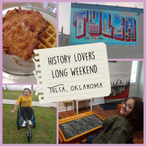 Girl in wheelchair poses around the city to share accessible review of Tulsa.